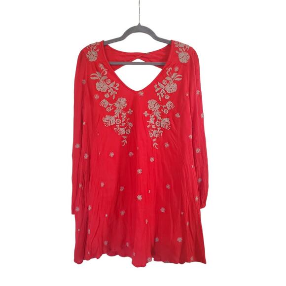 Free People Boho Embroidered Sweet Tennessee Red Festival Mini Dress, Size XS - Picture 1 of 11